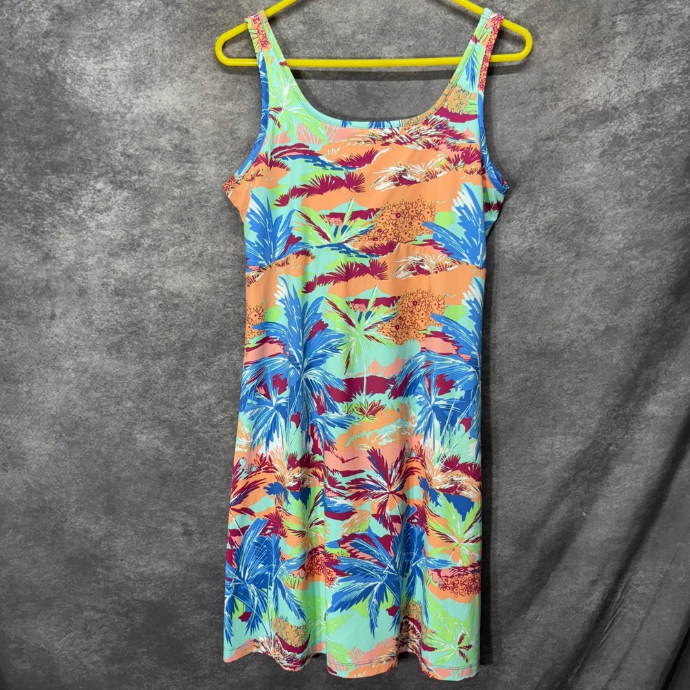 Columbia PFG Freezer Dress Size L Tropical Palm Print Sunset Beach Sleeveless